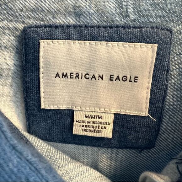 American Eagle Blue Cozy Cabin Flannel Hoodie Size M - Picture 4 of 8